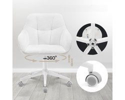 Bureaustoel Bouclé Crème Beige – Ergonomische Draaistoel met Armleuningen – In Hoogte Verstelbare Thuiswerkstoel 61x56x90 cm – Comfortabele Make-upstoel – 360° Draaibaar & Belastbaar tot 150 kg – NoviHome