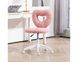 Bureaustoel Bureaustoel Draaibare home office stoel met hartvormige rugleuning, zonder armleuning In hoogte verstelbare teddy fleece kaptafelstoel voor studie, roze