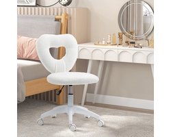 Bureaustoel Bureaustoel Draaibare home office stoel met hartvormige rugleuning, zonder armleuning In hoogte verstelbare teddy fleece make-up stoel voor studie, wit
