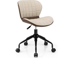 Bureaustoel, bureaustoel zonder armleuningen, in hoogte verstelbare ergonomische draaistoel, belastbaarheid 150 kg, computerstoel voor werkkamer, kantoor, make-uptafel (beige + bruin)