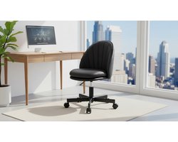 Bureaustoel Casa Velluto – Compacte Homeoffice & Make-up Stoel Zwart – Draaibaar 360° – Zonder Armleuningen – Hoogteverstelbaar – Ergonomische Rugsteun – Kunstleer – Thuiswerk, Kantoor en Make-up
