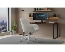 Bureaustoel Casa Velluto Sherpa Deluxe Draaistoel | Ergonomische Bureaustoel met Hoogte Verstelbaar Schuim, Doorlopende Rugleuning, Sherpa en Kunstleer Bekleding, voor Thuiswerk, Kantoor of Bar, Cappuccino Beige/Wolk Wit