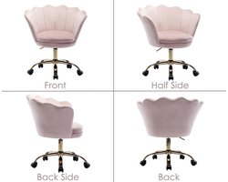 Bureaustoel Casa Velluto Velvet Bloom – Lichtroze – Fluwelen Draaistoel met Bloemblaadjes Rugleuning – In Hoogte Verstelbare Bureau Stoel – Moderne Make-Up Stoel / Thuiswerkstoel met Wielen