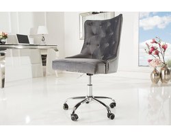 Bureaustoel Chesterfield  met  decoratieve klinknagels Fluweel Grijs draaistoel met armleuning