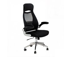 Bureaustoel computerstoel 64x55x117-126,5cm zwart ergonomisch ontwerp met ademende mesh rugleuning comfortabele zitting inklapbare armleuningen en schommelfunctie eenvoudig te monteren in hoogte verstelbaar geschikt voor kantoor en thuiskantoor