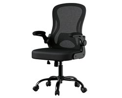 Bureaustoel Computerstoel Ergonomisch ontwerp Met lendensteun, kantelfunctie en opklapbare armleuningen Ademend gaas met comfortabele zitting Stevige en duurzame metalen voet Geschikt voor studeerkamer en kantoor 60 x 60 x (95.5-105.5) cm Zwart