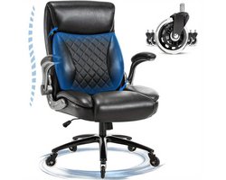 Bureaustoel – Computerstoel – Kantoorstoel – Directiestoel – Werkstoel – Ergonomische Hoge Rugleuning – Inklapbare Armleuningen – Draagvermogen 200 kg – PU Lederen Bekleding – Zwart