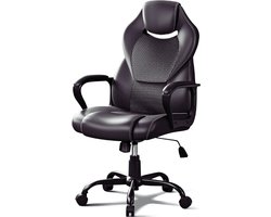 Bureaustoel - Directiestoel - 150 Kg Draagvermogen - Gamingstoel - Ergonomisch PU-Leer - PC-Stoel - Draaistoel Met Zachte Gevoerde Armleuningen - Kantelfunctie - Zwart
