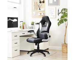 bureaustoel, directiestoel, draaistoel, in hoogte verstelbare computerstoel, thuiskantoor, opklapbare armleuningen, zwart-wit-grijs OBG28G