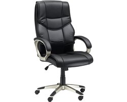 Bureaustoel-directiestoel met schommelfunctie-bureaustoel-ergonomische draaistoel-sportstoel-hoge rugleuning-zwart-kunstleer-metaal-70 x 58 x 114–124 cm