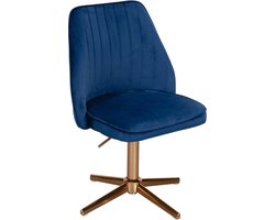 bureaustoel donkerblauw velvet design draaifauteuil met rugleuning | kuipstoel 120 kg in hoogte verstelbaar | Werkstoel zonder wielen | Stoel bureau thuiskantoor Draaibaar