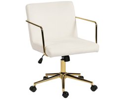 Bureaustoel - Draaibaar met Metalen Basis en Gouden Accenten - Fluweellook Stof - Crèmewit