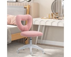 Bureaustoel Draaibare home office stoel met hartvormige rugleuning, zonder armleuning In hoogte verstelbare teddy fleece kaptafelstoel voor studie, roze