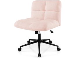 Bureaustoel – Draaistoel – Kantoorstoel – Make-up Stoel – Bureaustoelen Zonder Armleuningen – Hoogteverstelbaar – Kantelfunctie – Breed Zitvlak – Roze