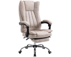 Bureaustoel – Draaistoel – Kantoorstoel – Office Chair – Gamestoel – Verstelbare Zithoogte – Inklapbare Voetensteun – Microfiber Bekleding – Plastic En Metalen Frame – Beige
