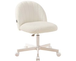 Bureaustoel Draaistoel Kaptafelstoel Verstelbare hoogte 360° draaibaar Comfortabel pluche oppervlak Schuimvulling met hoge dichtheid Comfortabele rugleuning Eenvoudig te monteren Geschikt voor thuiskantoor, slaapkamer 60 x 60 x 73-88 cm Crèmewit