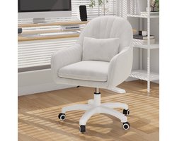 Bureaustoel, draaistoel voor de kaptafel, met fluwelen kussen, in hoogte verstelbaar, voor thuiskantoor, studeerkamer, slaapkamer, draagvermogen 120 kg,Wit