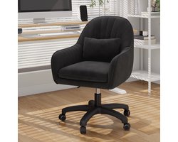 Bureaustoel, draaistoel voor de kaptafel, met fluwelen kussen, in hoogte verstelbaar, voor thuiskantoor, studeerkamer, slaapkamer, draagvermogen 120 kg,Zwart