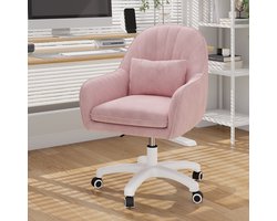 Bureaustoel, draaistoel voor de kaptafel, met fluwelen kussen, in hoogte verstelbaar, voor thuiskantoor, studeerkamer, slaapkamer, draagvermogen 120 kg,Roze