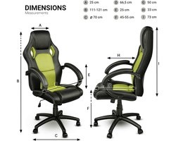 Bureaustoel Ergonomisch Casa Velluto Titan Racing – Directiestoel met Hoofdsteun, Gevoerde Armleuningen, Wipmechaniek, Verstelbare Zithoogte, Draaistoel met Wielen, Kunstleer, Zwart/Lichtgroen
