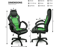 Bureaustoel Ergonomisch Casa Velluto Velocity Pro – Directiestoel met Hoofdsteun, Gevoerde Armleuningen, Wipmechaniek, Verstelbare Zithoogte, Draaistoel met Wielen, Kunstleer, Zwart/Groen