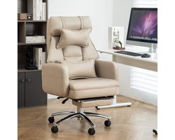 Bureaustoel - Ergonomisch Draaibaar High Back met Lendensteun en Hoofdsteun - Kunstleer - Beige