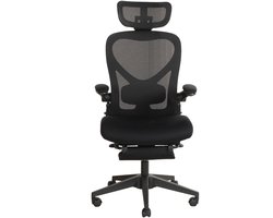 Bureaustoel - Ergonomisch Klapbaar Design - Met 3D Hoofdsteun, Lendensteun En Voetsteun - Voor Werk, Studie En Gamen - Mesh En Schuim Zwart