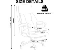 Bureaustoel Ergonomisch met Voetsteun – Casa Velluto ExecutiveComfort Pro – Directiestoel met Hoge Rugleuning – Verstelbare Hoogte en Kantelbaar 90-130° – Luxe Kunstleren Draaistoel met Wielen voor Kantoor, Thuiswerken en Gaming – Beige