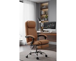 Bureaustoel Ergonomisch met Voetsteun, Hoge Rugleuning, verstelbare 135° Lendensteun & Luxe PU Leer – Comfortabele Executive Office Chair voor Thuis & Werk – Geel – Altameubel