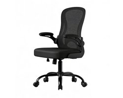 Bureaustoel Ergonomisch ontworpen computerstoel 60 x 60 x (95.5-105.5) cm Zwart Met lendensteun, kantelfunctie en opklapbare armleuningen Stevige en duurzame metalen voet Ademend gaas met comfortabele zitting Geschikt voor studeerkamer en kantoor