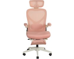 Bureaustoel - Ergonomisch Opvouwbaar Design - Met 3D Hoofdsteun, Lendensteun En Inklapbare Armleuningen - Mesh Roze