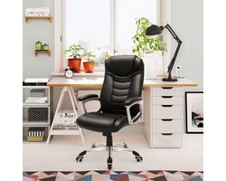 Bureaustoel Ergonomisch – Verstelbare Zithoogte – PU Kunstleer – Met Hoge Rugleuning en Armleuningen