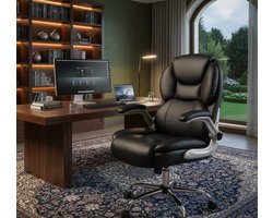 Bureaustoel Ergonomisch XXL 180KG – Directiestoel Met Inklapbare Armleuningen, Hoge Rugleuning, Extra Dik Zitkussen 14cm, Verstelbaar & Comfortabel – Zwart – House&Garden