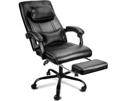 Bureaustoel - Ergonomische Bureaustoe - Directiestoel - Verstelbaar - Met opklapbare voetsteun - Verstelbare rugleuning - Gamestoel- Bureaustoel - Met hoofdsteun en lendenkussen - Bureaustoelen voor Volwassenen - Game Gaming Stoel - Zwart