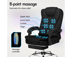 Bureaustoel Ergonomische bureaustoel, bureaustoel met warmtemassagefunctie, linnen stof computerstoel met gestoffeerde armleuningen en zachte hoofdsteun, draaistoel met wielen, zwart