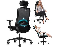 Bureaustoel - Ergonomische Bureaustoel – Bureaustoelen voor volwassenen - 4D Lendensteun, 90°-130° Kantelbare Rugleuning (Vergrendelbaar), 150 kg Draagvermogen, Comfortabel en Duurzaam – Perfect voor Thuiswerken en Kantoor