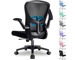 Bureaustoel - Ergonomische Bureaustoel - Bureaustoelen voor Volwassenen - Office Chair met Lendensteun & 90° Opklapbare Armleuningen | Verdikt en Verbreed Zitkussen | Hoogteverstelling - Tot 130kg - Zwart