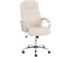 Bureaustoel - Ergonomische bureaustoel - Design - Hoofdkussen - In hoogte verstelbaar - Kunstleer - Crème - 66x70x122 cm