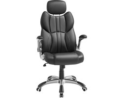 Bureaustoel, ergonomische bureaustoel, gamestoel, draaistoel, inklapbare armleuningen, in hoogte verstelbare hoofdsteun, belastbaar tot 150 kg, zwart OBG65BK