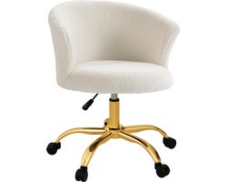 Bureaustoel, ergonomische bureaustoel, in hoogte verstelbaar, comfortabele draaibare voet, goudkleurig staal, afm. 58L x 56L x 76H cm Wit
