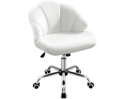 bureaustoel, ergonomische bureaustoel, in hoogte verstelbaar, draaistoel, schelpvormige bureaustoel met wielen, make-up stoel, belastbaar tot 136 kg, wit