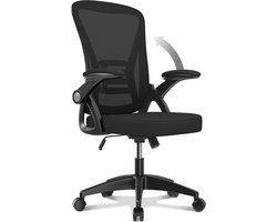Bureaustoel - Ergonomische bureaustoel met 90° opklapbare armsteun en lendensteun - In hoogte verstelbare bureaustoel - Executive draaibare computerstoel met gewatteerd zitkussen - voor thuis/kantoor - Zwart