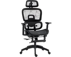 Bureaustoel - ergonomische bureaustoel met mesh - bekleding - verstelbaar - verplaatsbaar - met armleuningen en hoofdsteun - zwart