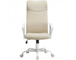 Bureaustoel Ergonomische computerstoel Draaistoel Kantoorstoel 64x64x110-120cm Beige S-vormige rugleuning past bij lichaamsvormen 90-105° wiegelfunctie voor ontspanning Versterkt zitschuim Draagkracht 120kg Geschikt voor kantoor en studeerkamer