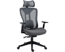 Bureaustoel – Ergonomische Stoel – Draaistoel – Kantoorstoel – Gamingstoel – Verstelbare Rugleuning – Hoofdsteun – Mesh – Grijs