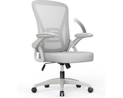 Bureaustoel - Ergonomische Stoel - Fauteuil met 90° opklapbare armleuning - Lendensteun - In hoogte verstelbaar Grijs