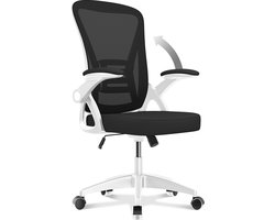 Bureaustoel - Ergonomische Stoel - Fauteuil met 90° opklapbare armleuning - Lendensteun - In hoogte verstelbaar Wit