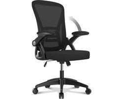 Bureaustoel - Ergonomische Stoel - Fauteuil met 90° opklapbare armleuning - Lendensteun - In hoogte verstelbaar Zwart