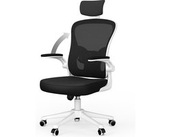 Bureaustoel - Ergonomische Stoel met 2D Armleuningen, Hoogte Hoofdsteun Lendensteun Verstelbare Rugleuning Wit