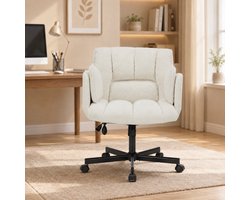 Bureaustoel - Extra Breed & Zacht - Bureaustoelen voor Volwassenen met Opblaasbaar Lendenkussen & Klapbare Armleuningen - Tot 150 kg - Beige